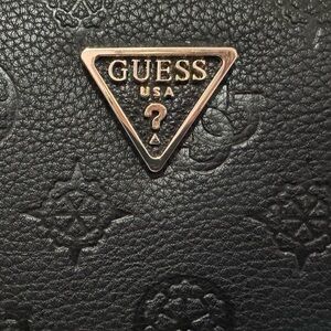 Guess USA Black Zip Around Wallet Wristlet Embossed NWT
